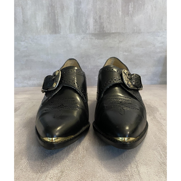 Vintage Nine West Ankle Boots Womens 6 Black Leather Buckle Pointed Toe - Picture 3 of 15